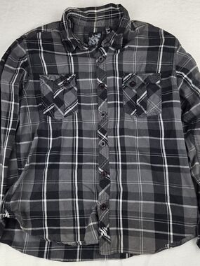 Sullen Art Collective Black Gray Flannel XL Embroidered Button Down